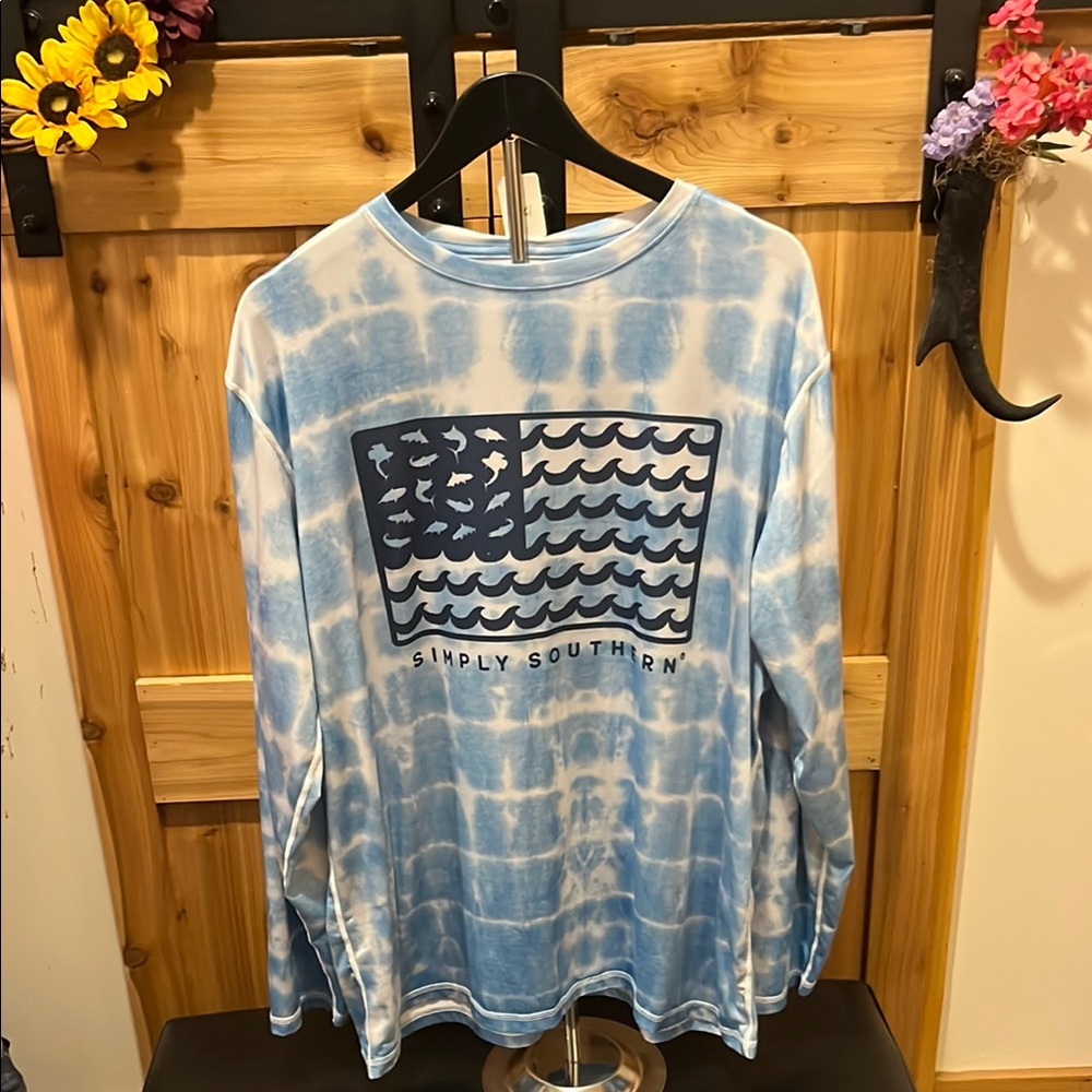 Simply Southern Blue Tie-Dye Long Sleeve Sun Shirt